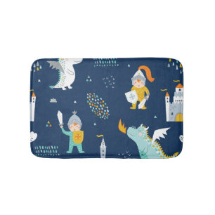 Knight Dragon Castle Childish Pattern Bath Mat