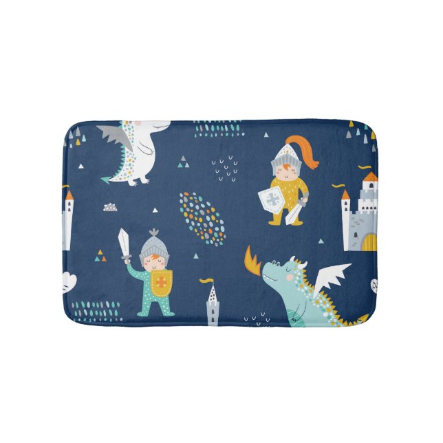 Knight Dragon Castle Childish Pattern Bath Mat (Front)