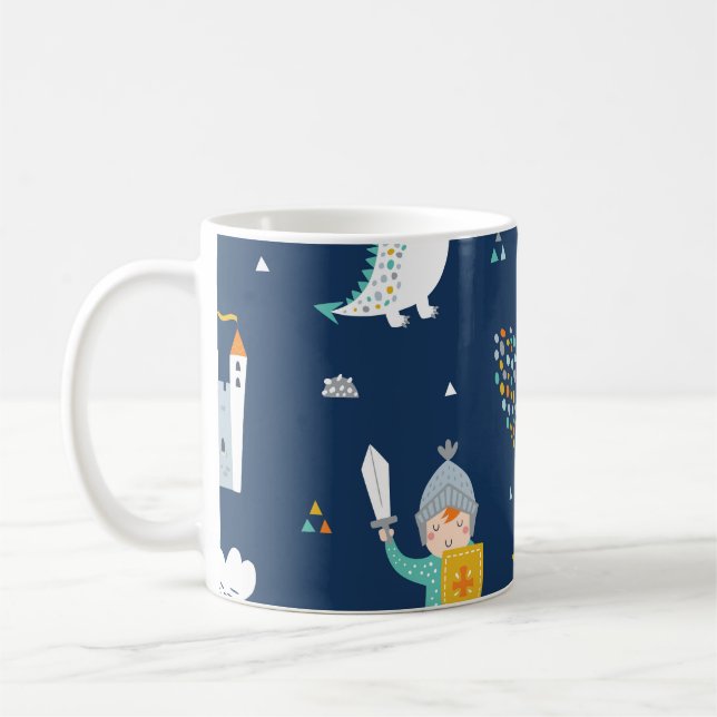 Knight Dragon Castle Childish Pattern Coffee Mug (Left)
