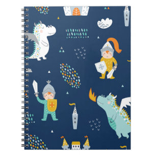 Knight Dragon Castle Childish Pattern Notebook