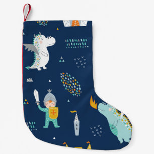 Knight Dragon Castle Childish Pattern Small Christmas Stocking
