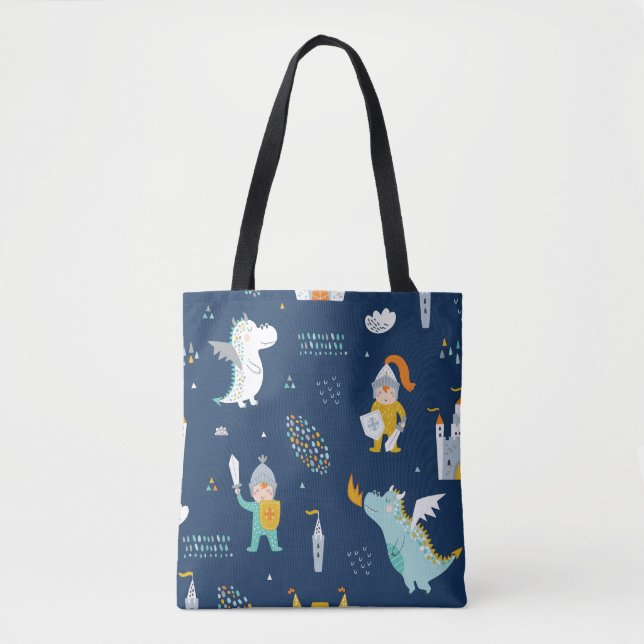 Knight Dragon Castle Childish Pattern Tote Bag (Front)