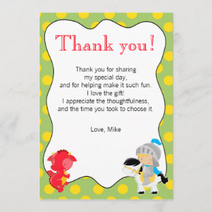 Knight Dragon Yellow Green Thank You Card