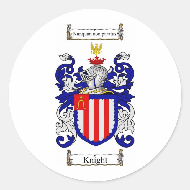KNIGHT FAMILY CREST -  KNIGHT COAT OF ARMS CLASSIC ROUND STICKER (Front)