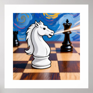 Knight Fork Chess Art – Queen Under Attack Poster