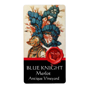 KNIGHT HELMET WITH BLUE FEATHERS,RED WAX SEAL Wine