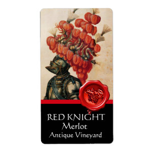 KNIGHT HELMET WITH RED FEATHERS AND WAX SEAL Wine