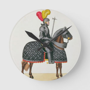 Knight in armour on his horse, plate from 'A Histo Round Clock