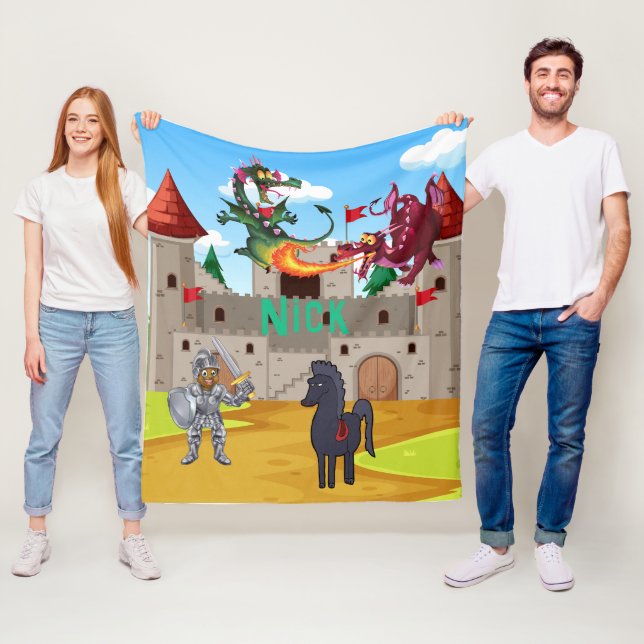 Knight In Shining Armour and Silly Dragons Fleece Blanket (In Situ)