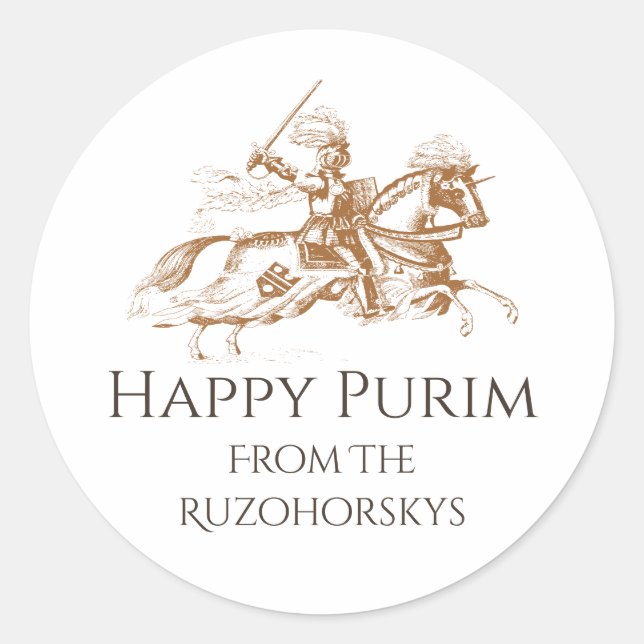 knight in shining armour Happy Purim Classic Round Sticker (Front)