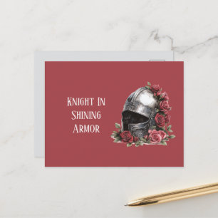 Knight in Shining Armour Helmet Red Roses Postcard