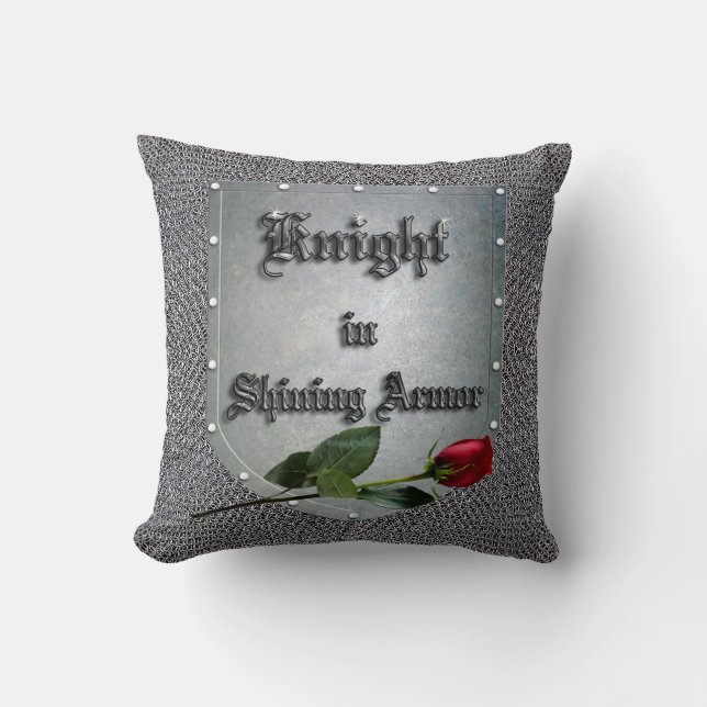 Knight in Shining Armour Red Rose Shield Cushion (Front)