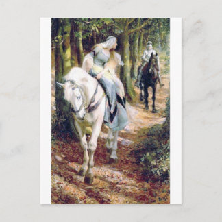Knight lady white horse mediaeval romantic postcard