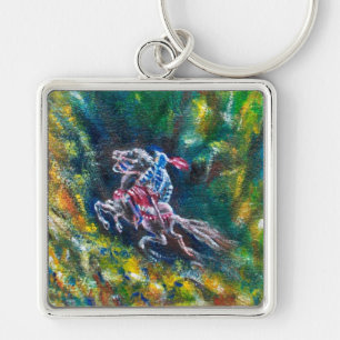 KNIGHT LANCELOT ,HORSE RIDING IN GREEN FOREST KEY RING