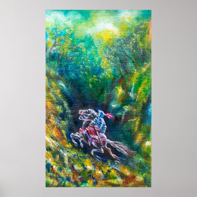 KNIGHT LANCELOT ,HORSE RIDING IN GREEN FOREST POSTER (Front)