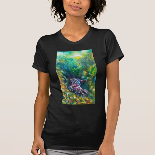 KNIGHT LANCELOT ,HORSE RIDING IN GREEN FOREST T-Shirt (Front)