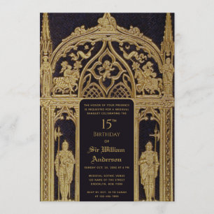 Knight Mediaeval Themed Birthday Black Gold Gothic Invitation