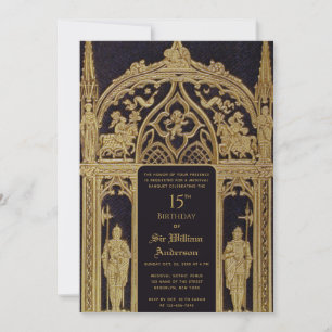 Knight Medieval Themed Birthday Black Gold Gothic Invitation