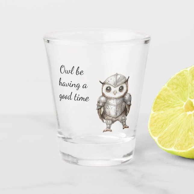 Knight Owl in Shining Armour Shot Glass (Front)