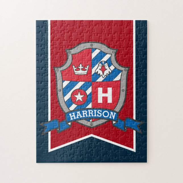 Knight prince crest personalised eagle red blue jigsaw puzzle (Vertical)