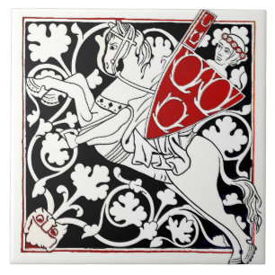 Knight riding Horse Mediaeval Antique Vintage Ceramic Tile