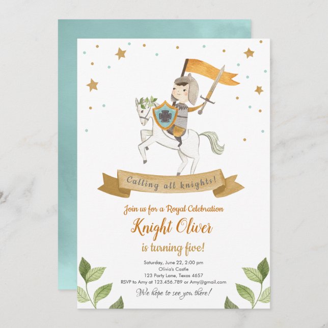 Knight Royal Mediaeval Boy Birthday Invitation (Front/Back)