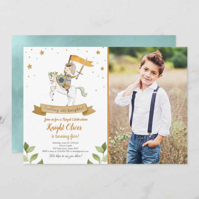 Knight Royal Mediaeval Boy Birthday Invitation (Front/Back)