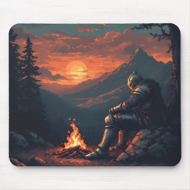 Knight’s Rest by the Fire – Epic Fantasy Mouse Pad (Front)