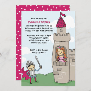 Knight Saves Princess Invitations: Black Red Hair Invitation