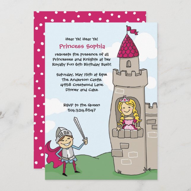Knight Saves Princess Invitations: Brunette/Blonde Invitation (Front/Back)