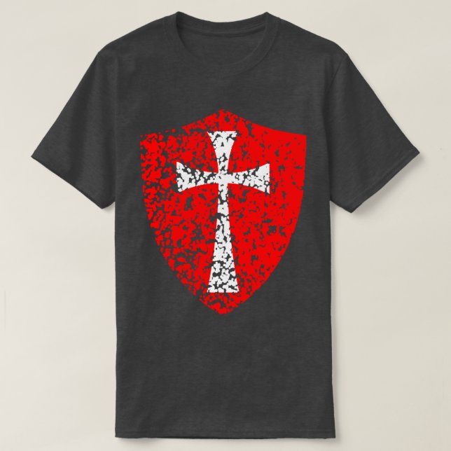 Knight Templar Crusader Distressed Red Cross T-Shirt (Design Front)