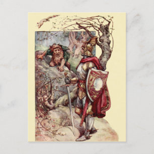 Knight & Troll Vintage Mediaeval Fantasy Art Postcard