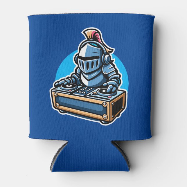 Knight Turntablist - Medieval DJ Cartoon Design Can Cooler (Front)