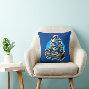 Knight Turntablist - Medieval DJ Cartoon Design Cushion