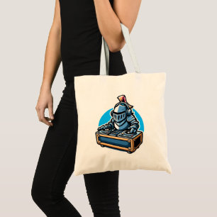 Knight Turntablist - Medieval DJ Cartoon Design Tote Bag