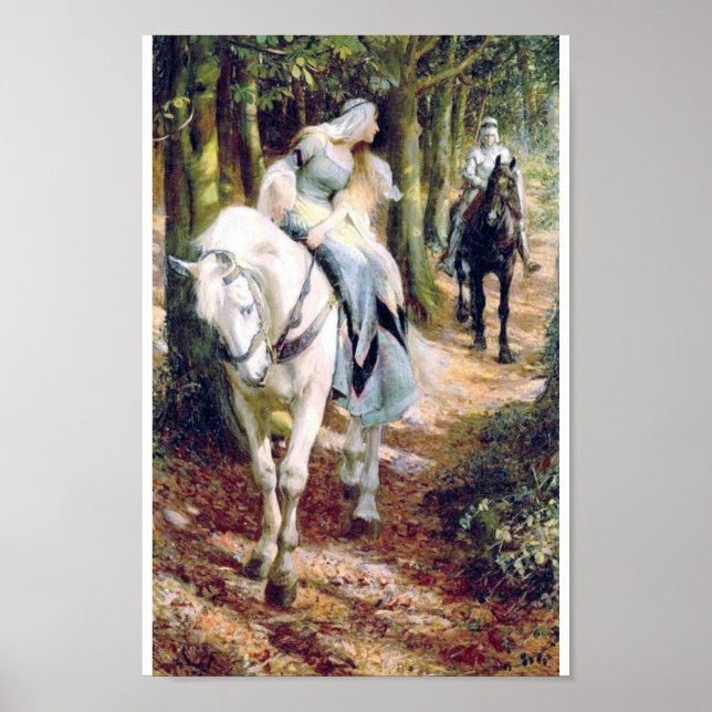 knight white horse lady forest poster (Front)