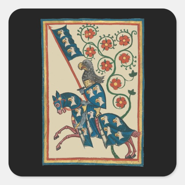 Knight With Eagle Heraldry, 14th Century Mediaeval Square Sticker (Front)