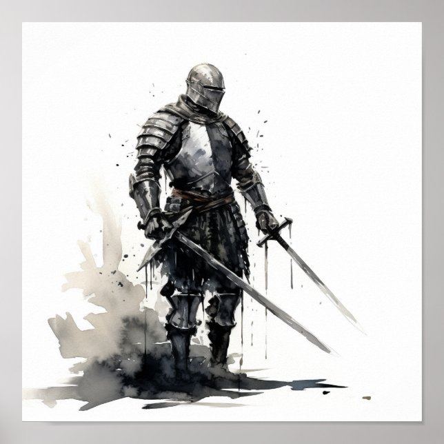 Knight with Sword - Striking Side View Poster (Front)