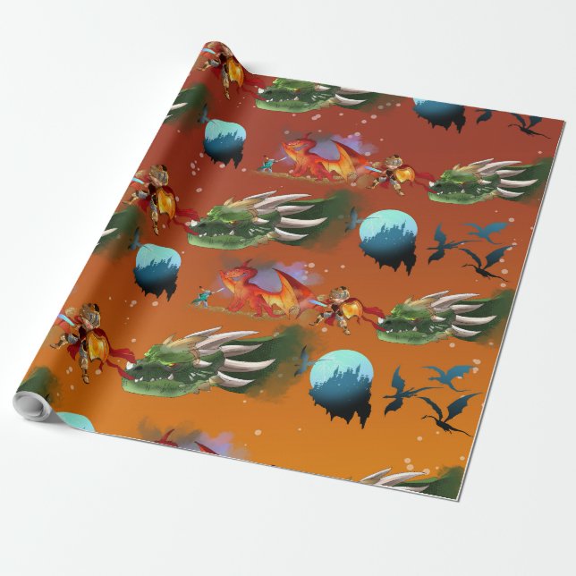 Knights and Dragons  Wrapping Paper (Unrolled)
