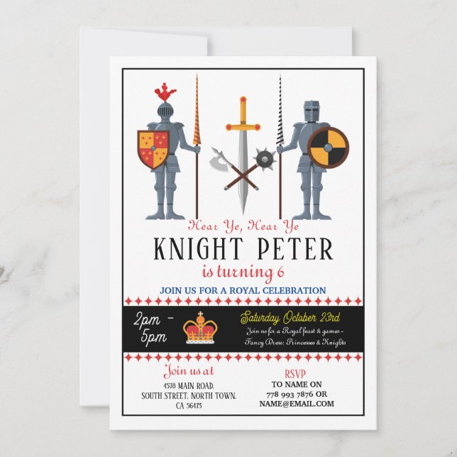 Knights Birthday Party Medieval Invite (Front)