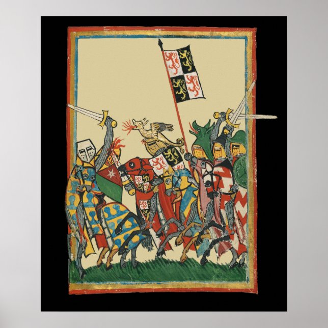 Knights Charging, 14th Century Codex Manesse Poster (Front)