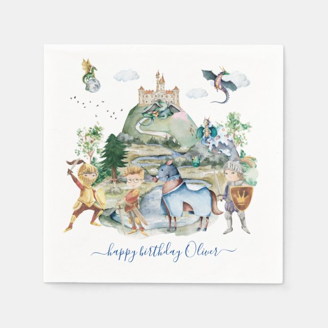 Knights & Dragons | Royal Mediaeval Birthday  Napkin (Front)
