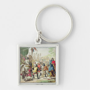 Knights Duelling on Foot in a Tournament, plate 1 Key Ring