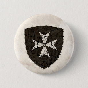 Knights Hospitaller Cross, Distressed 6 Cm Round Badge