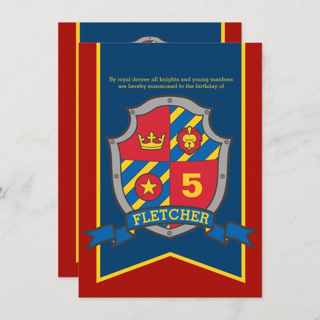 Knights mediaeval and maiden 5th birthday invites (Front/Back)