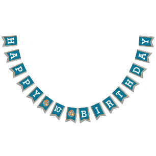 Knights mediaeval Happy Birthday 10th grey bunting Bunting