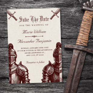Knights mediaeval vintage wedding save the date