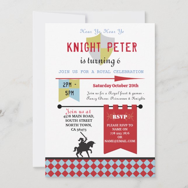 Knights Princess Mediaeval  Birthday Party Invite (Front)