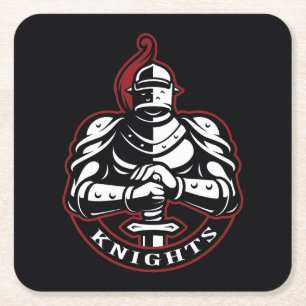 Knights Silhouette Square Paper Coaster