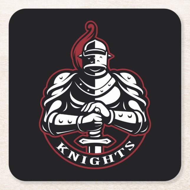 Knights Silhouette Square Paper Coaster (Front)